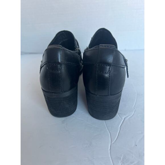 BORN Timmons Chukka Black Leather Zip Block Heel Straps Bootie Shoes Sz 8.5 - Picture 6 of 10